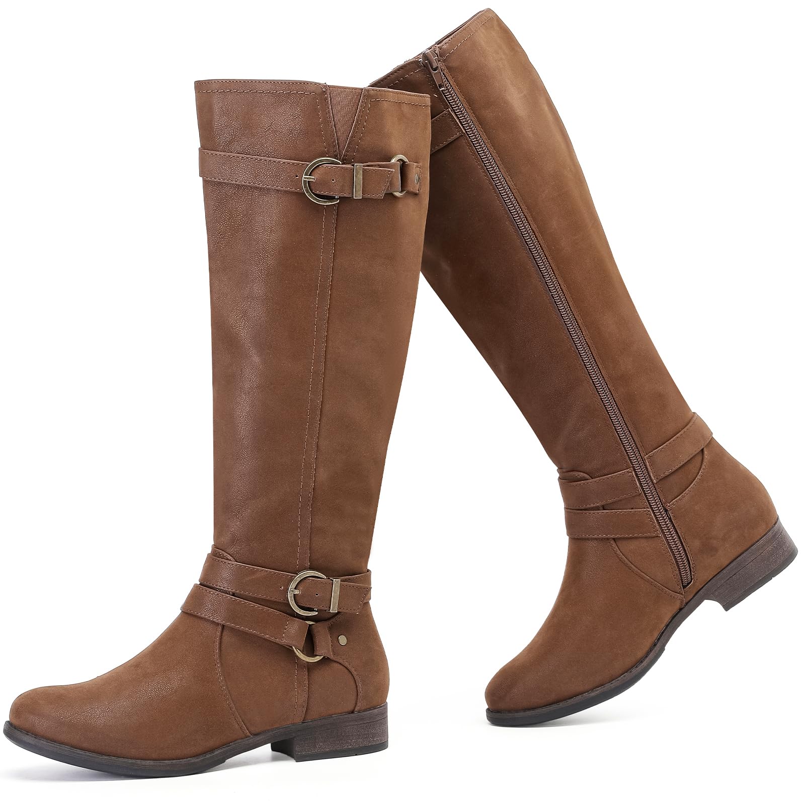 Women's Knee High Boots Classic Comfort Riding Combat Boot Round Toe Side Zipper Long Tall Fall Winter Boots for Women.